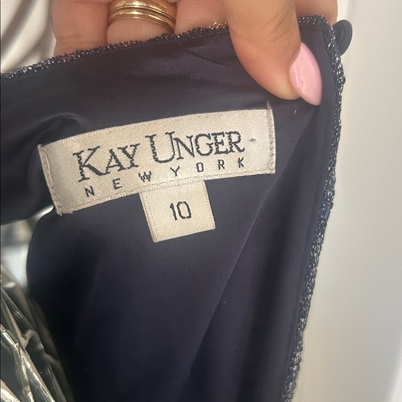 NWOT Kay Unger Navy and Black Striped Prom Dress Gown Sz 10 - Picture 3 of 6